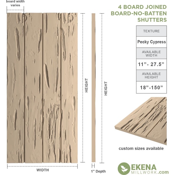 Rustic Four Board Joined Board-n-Batten Pecky Cypress Faux Wood Shutters W/No Batten, 22W X 76H